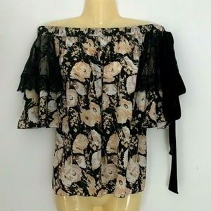 Olivia Palermo Chelsea28 Silk Off-shoulder floral blouse
